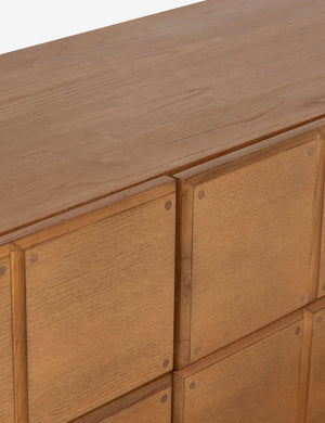 Close up view of the blockwork design on the Lee six drawer dresser
