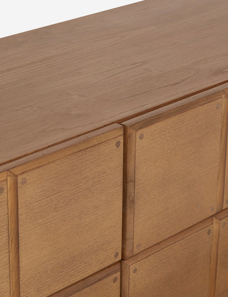 | Close up view of the Lee blockwork design wide six drawer dresser