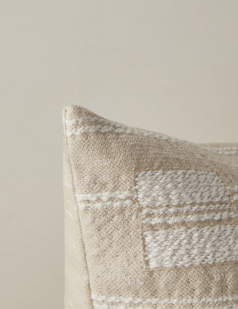 #color::natural #style::square #style::lumbar | Corner of the Leighton broken stripe pillow in natural.