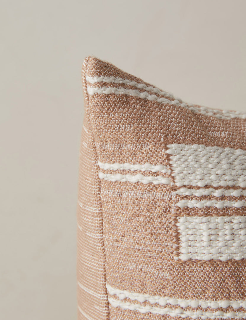 #color::terracotta #style::square #style::lumbar | Corner of the Leighton broken stripe pillow in terracotta.