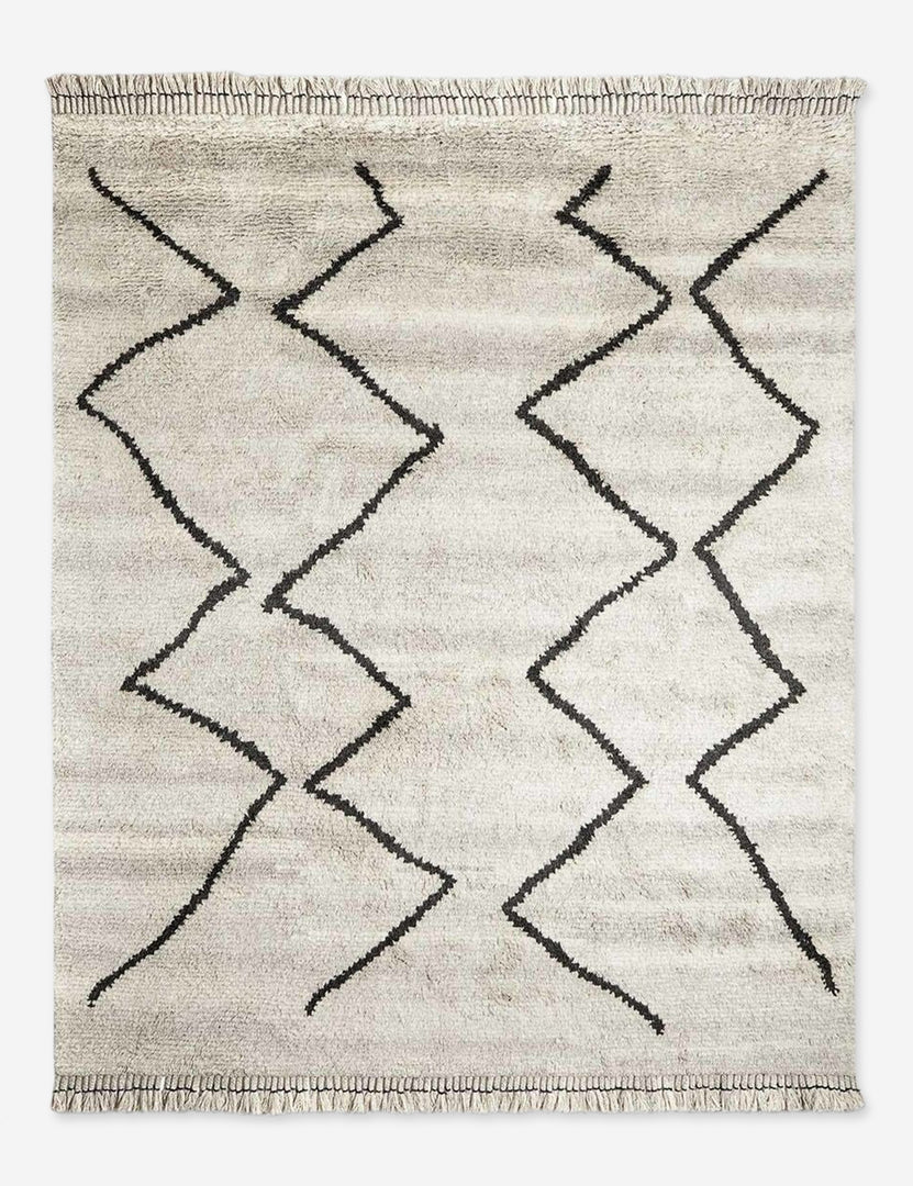 #size::3--x-5- #size::5--x-8- #size::8--x-10- #size::9--x-12- #size::10--x-14- #size::12--x-15- | Leila gray wool hand-knotted moroccan shag rug with a black abstract diamond pattern