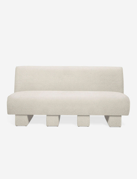 #color::Ivory-Boucle #configuration::left-facing #configuration::right-facing #size::142-W #size::114-W | Centerpiece of the Lena white boucle sectional sofa with upholstered beam legs