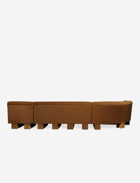 #color::Cognac-velvet #configuration::left-facing #size::142-W | Rear view of the entire Lena left-facing cognac velvet sectional sofa with upholstered beam legs.