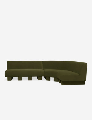 Lena right-facing gray velvet sectional sofa with upholstered beam legs.