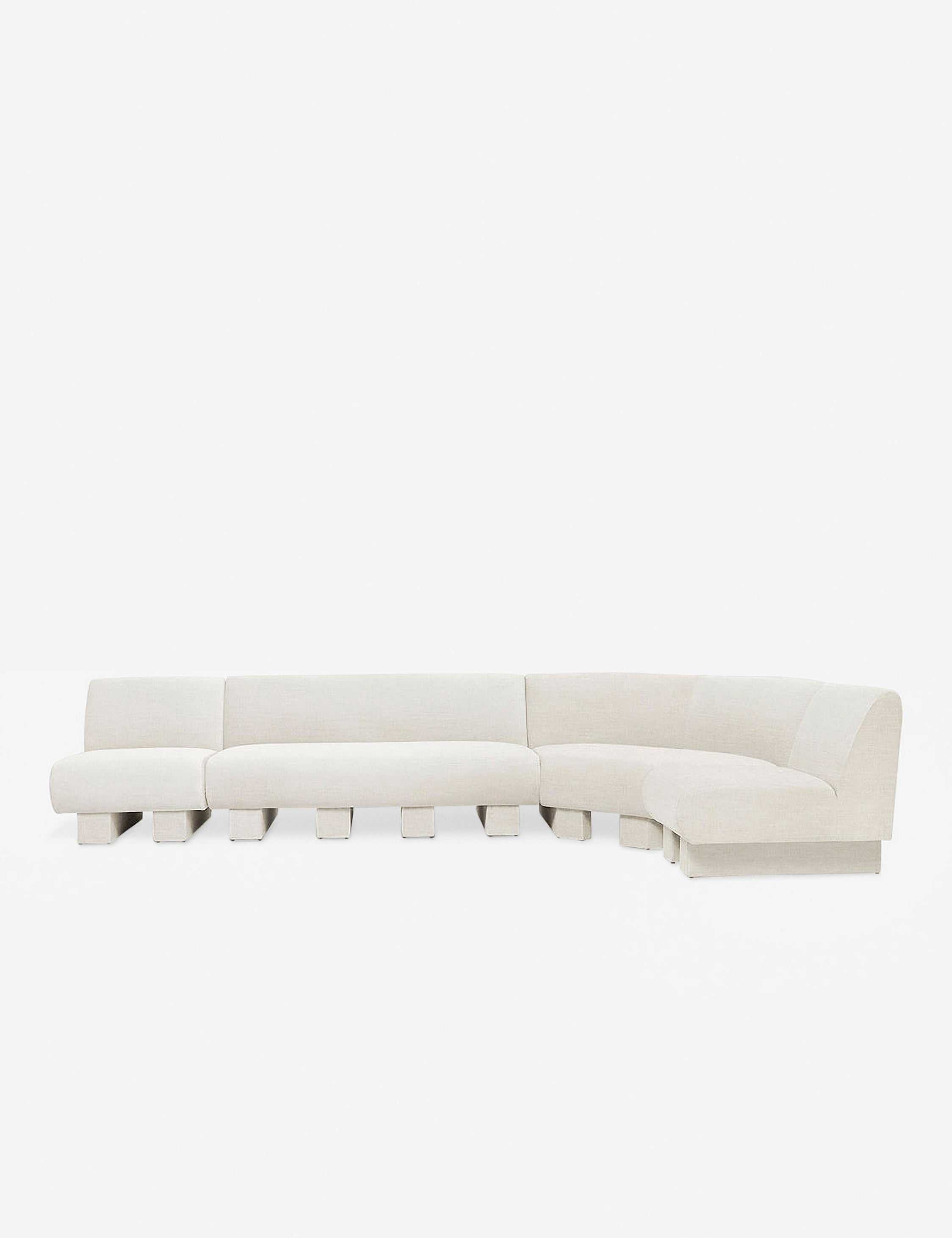 #color::Natural-Linen #configuration::right-facing #size::142-W | Lena right-facing natural linen sectional sofa with upholstered beam legs.