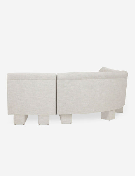 #color::Natural-Linen #configuration::left-facing #size::142-W | Rear view of the side of the Lena natural linen velvet sectional sofa with upholstered beam legs.