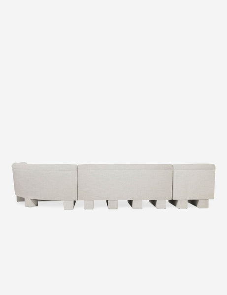 #color::Natural-Linen #configuration::right-facing #size::142-W | Rear view of the entire Lena right-facing natural linent sectional sofa with upholstered beam legs.