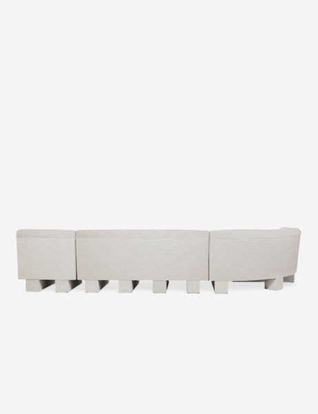 #color::Natural-Linen #configuration::left-facing #size::142-W | Rear view of the entire Lena left-facing natural linen sectional sofa with upholstered beam legs.