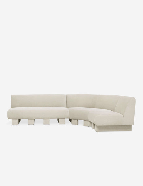 #color::Ivory-Boucle #configuration::right-facing #size::114-W | Lena right-facing white boucle sectional sofa with upholstered beam legs.