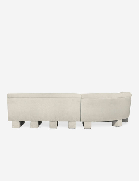 #color::Ivory-Boucle #configuration::left-facing #size::114-W | Rear view of the entire Lena right-facing white boucle sectional sofa with upholstered beam legs.