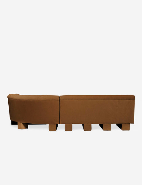 #color::Cognac-Velvet #configuration::right-facing #size::114-W | Rear view of the side of the Lena right-facing cognac velvet sectional sofa with upholstered beam legs.