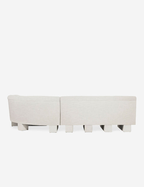 #color::Natural-Linen #configuration::right-facing #size::114-W | Rear view of the entire Lena right-facing natural linent sectional sofa with upholstered beam legs.