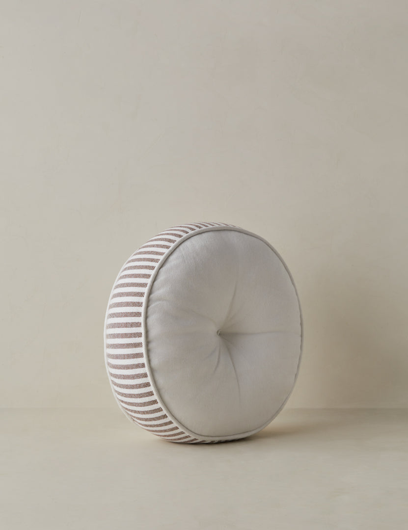 #color::brown | Angled view of the Littu Indoor / Outdoor Striped Disc Pillow by Sarah Sherman Samuel in Brown