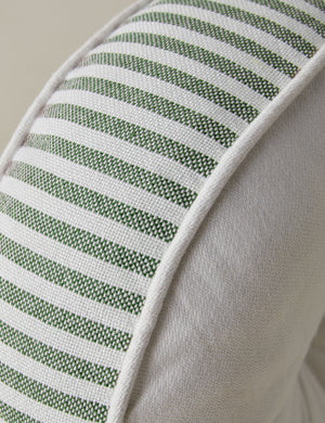 Close up of the Littu Indoor / Outdoor Striped Disc Pillow by Sarah Sherman Samuel in Moss