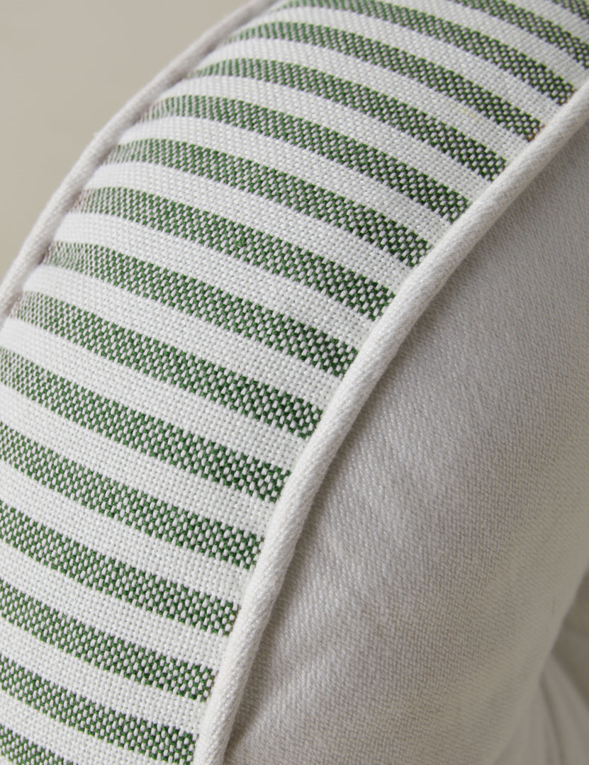 #color::moss | Close up of the Littu Indoor / Outdoor Striped Disc Pillow by Sarah Sherman Samuel in Moss