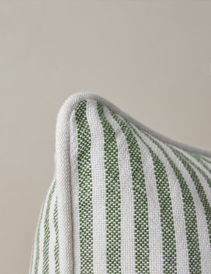 #color::moss | Close up of the corner of the Littu Indoor / Outdoor Striped Throw Pillow by Sarah Sherman Samuel in Moss
