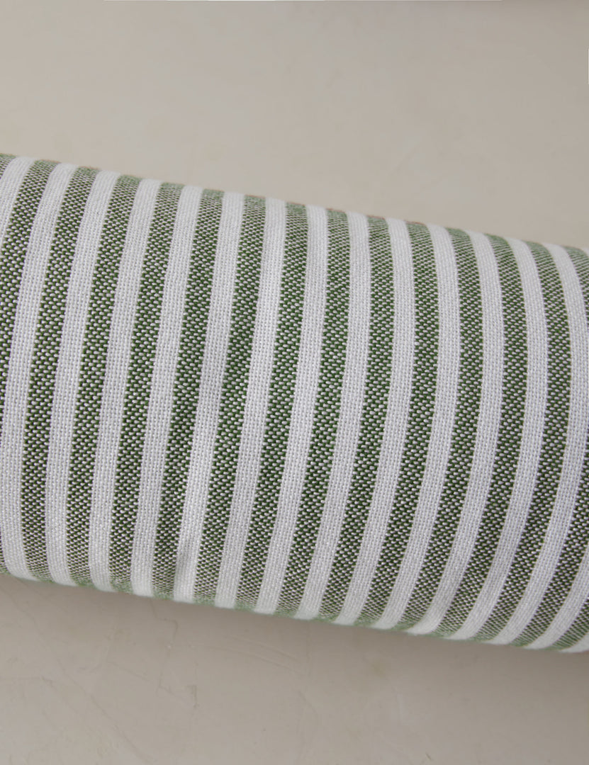 #color::moss | Close up of the Littu Indoor / Outdoor Striped Bolster Pillow by Sarah Sherman Samuel in Moss