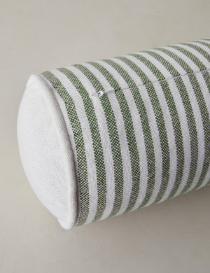 End of the Littu Indoor / Outdoor Striped Bolster Pillow by Sarah Sherman Samuel in Moss