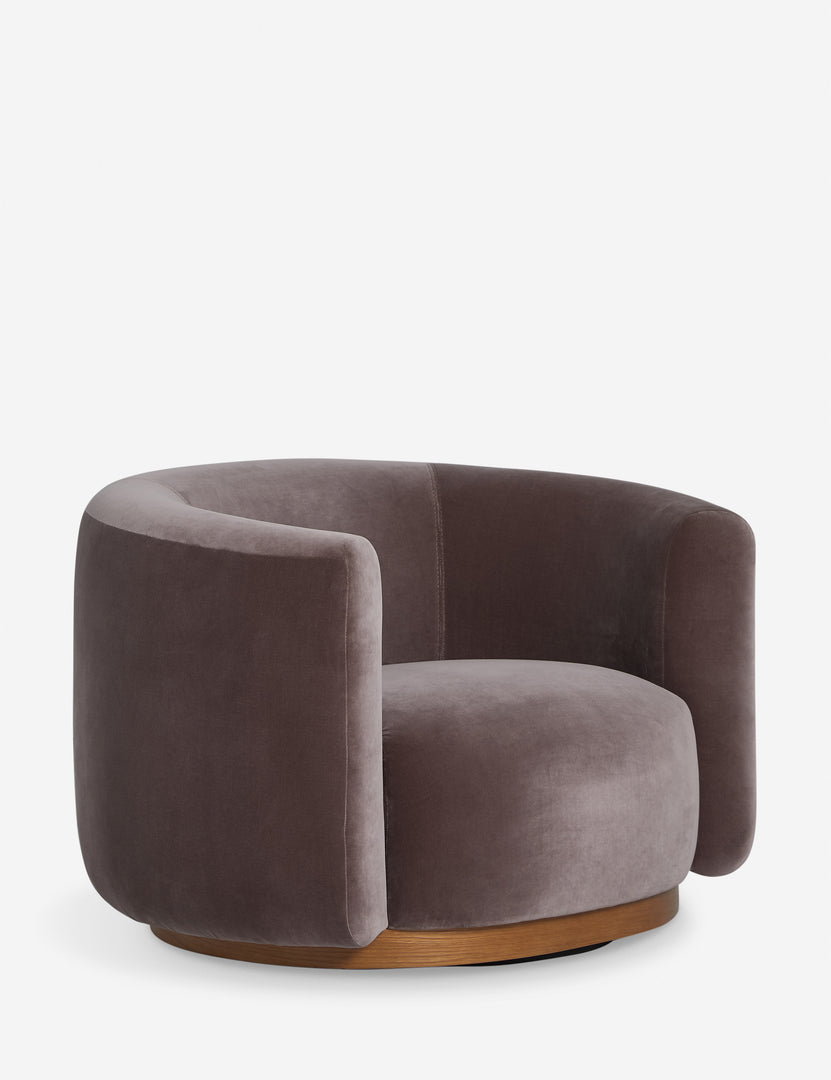 #color::mink-velvet | Angled view of the Lowry rounded silhouette velvet accent chair.