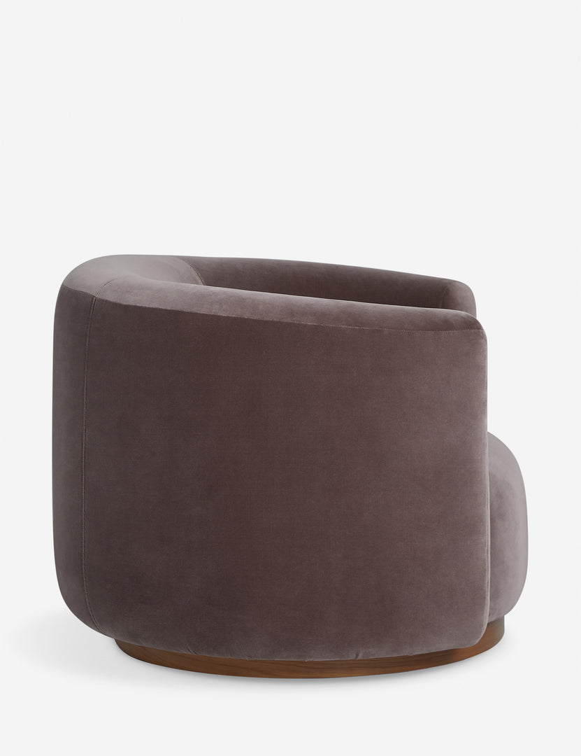 #color::mink-velvet | Side profile of the Lowry rounded silhouette velvet accent chair.