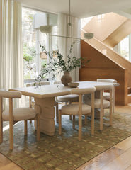 #color::white-wash | Dining room featuring the Lowen double pedestal base white washed dining table.