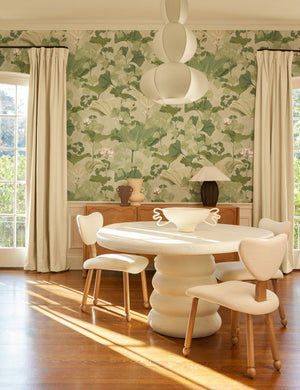 Dining room featuring the Lotus lush botanical wallpaper by Aimee Song on the walls
