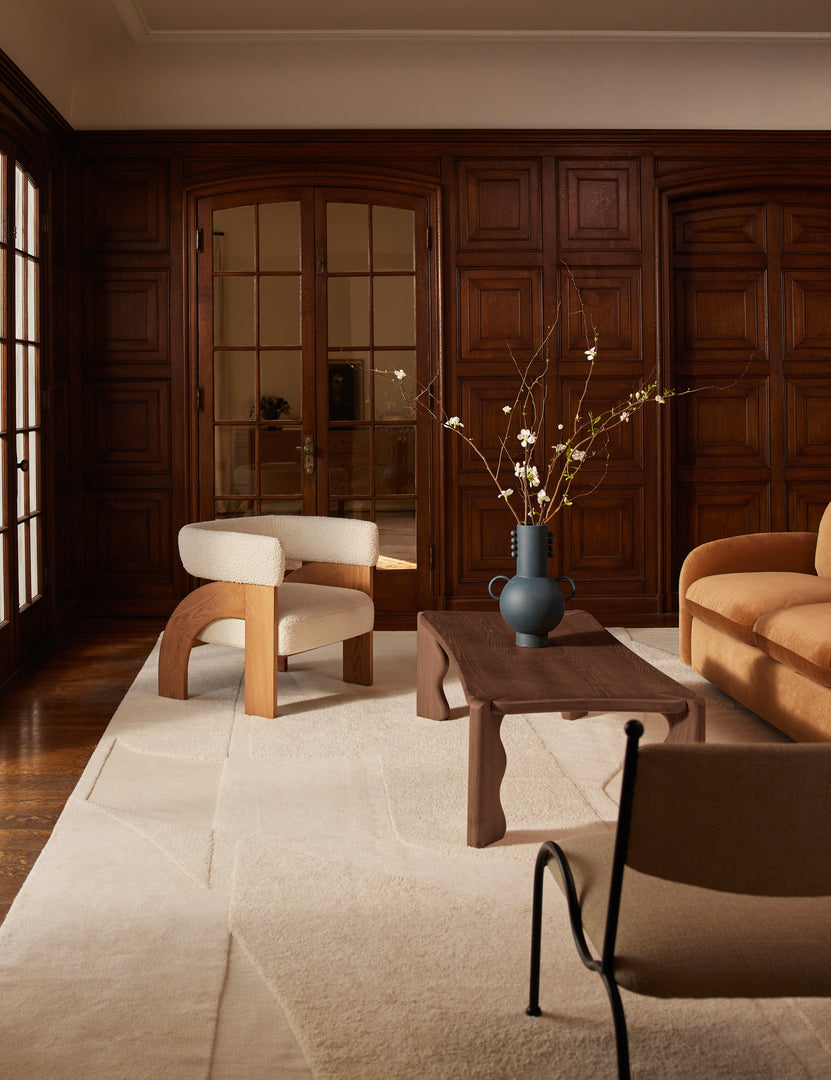 #size::6--x-9- #size::8--x-10- #size::9--x-12- #size::10--x-14- #size::12--x-15- | Living room featuring the Malta Hi-Lo Pile Hand-Knotted Wool Rug by Aimee Song