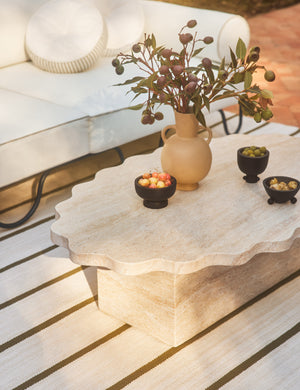 Open Box: Scalloped Indoor / Outdoor Coffee Table, Beige Marble by Sarah Sherman Samuel