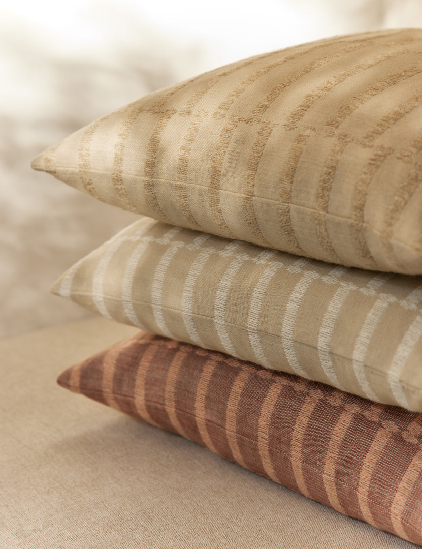 #color::blush #color::natural #color::ivory-and-natural #style::square #style::lumbar | All three colors of the Thisbe offset stripe pillow.