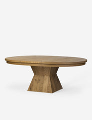 #color::natural-oak | Hermoza sculptural round pedestal extendable dining table.