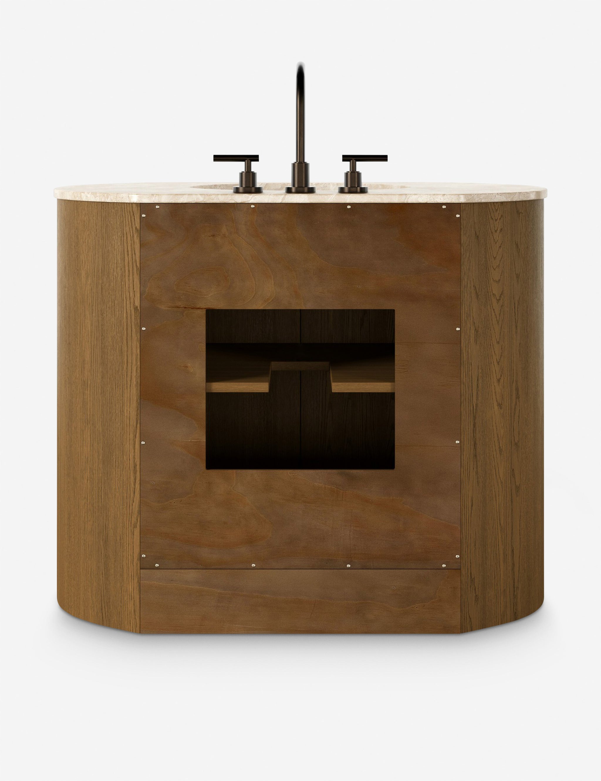 Rear view of the Sadiya bath vanity showing interior structure.