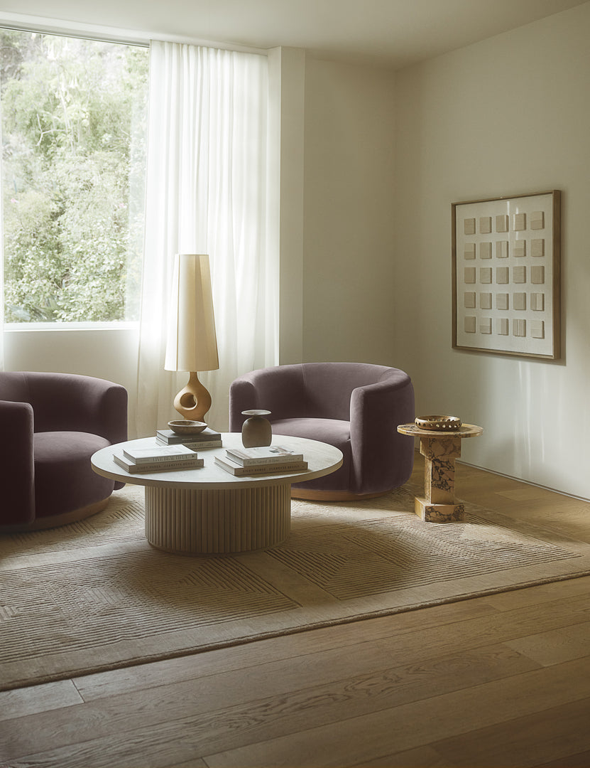 #color::mink-velvet | Living room featuring the Lowry rounded silhouette velvet accent chair.