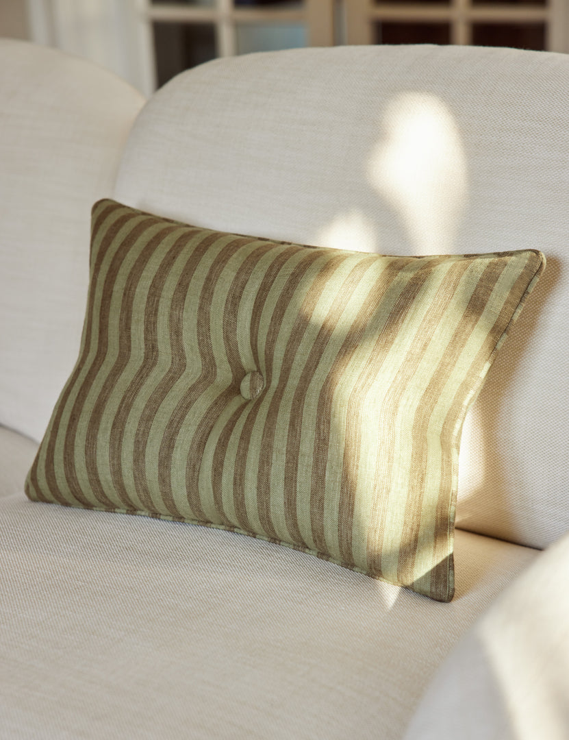 #style::lumbar #color::hunter | Welby striped tufted button linen throw pillow by Aimee Song styled on a sofa