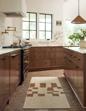 Mosaic Handwoven Wool Runner Rug by Elan Byrd styled in a kitchen.