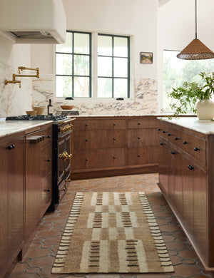 Tempo Flatweave Jute Runner Rug by Elan Byrd styled in a kitchen.
