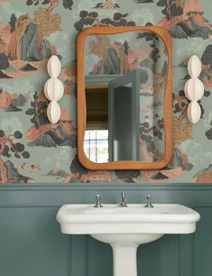 Bathroom featuring the Scenic Landscape woven grasscloth wallpaper by Aimee Song
