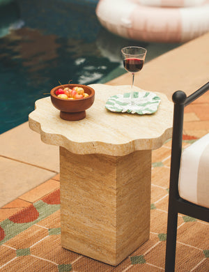 Open Box: Scalloped Indoor / Outdoor Side Table, Beige Marble by Sarah Sherman Samuel