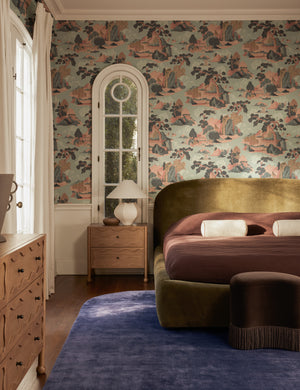 Bedroom featuring the Scenic Landscape woven grasscloth wallpaper by Aimee Song