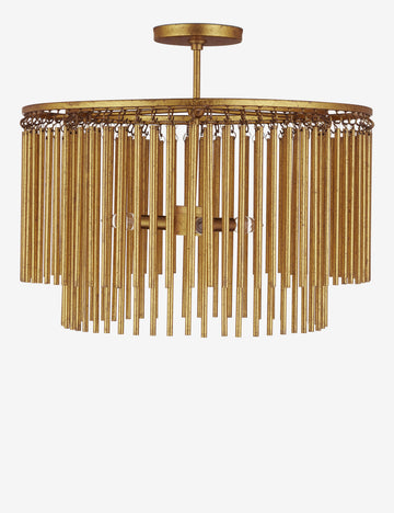 #color::brushed-brass #size::24-dia | Saint-Yves modern tiered vertical rod flush mount light