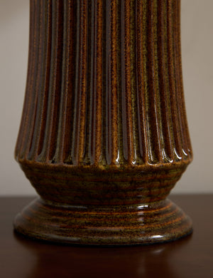 Close up of the base of the Alta fluted ceramic base table lamp by Heidi Caillier