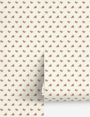 Anna Floral Grasscloth Wallpaper Swatch by Nathan Turner, Mustard Pink
