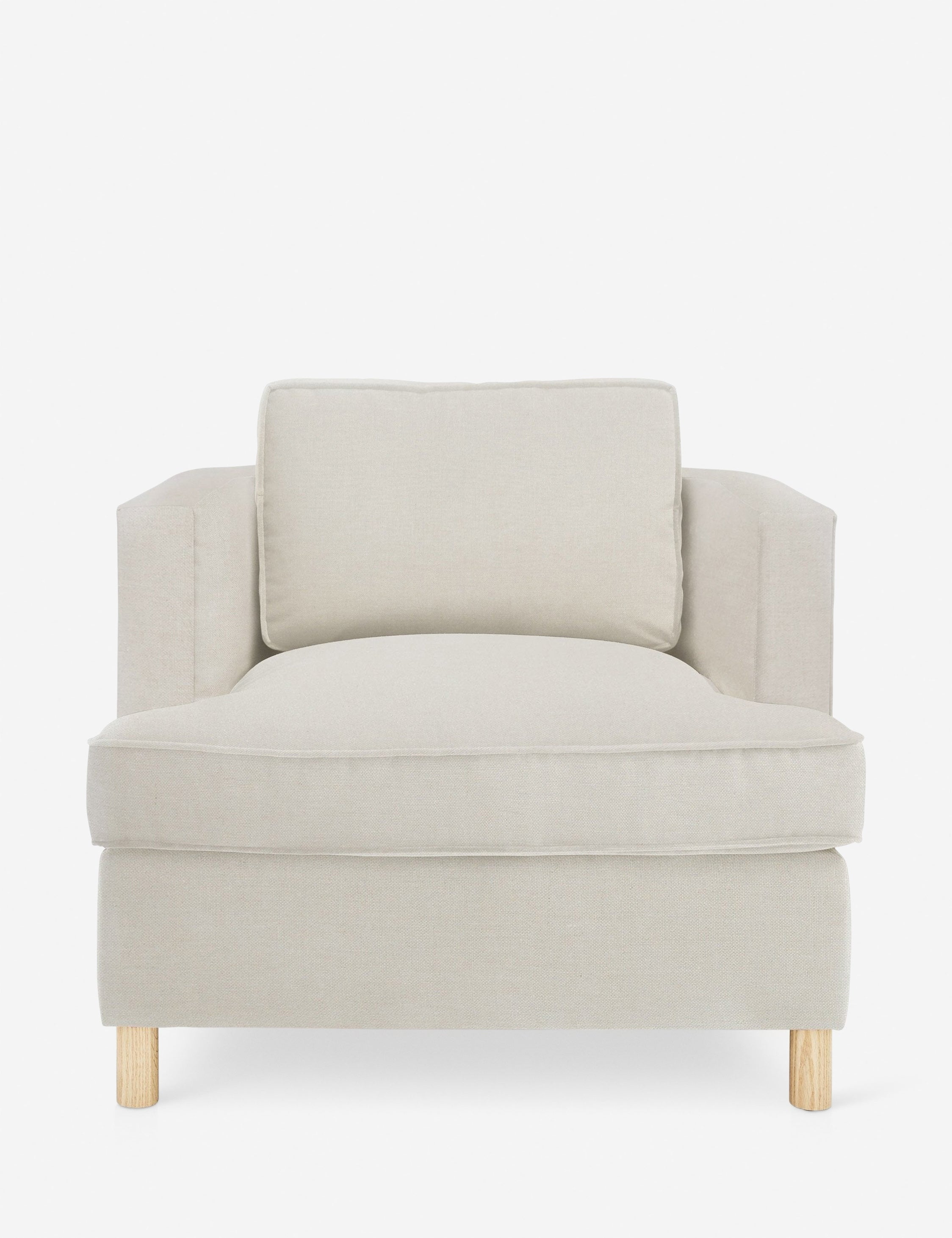 #color::natural | Belmont Natural linen accent chair by Ginny Macdonald with a curved back and oversized plush cushions