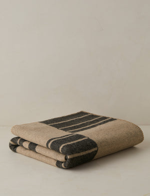 Checkered wool throw blanket in black and beige