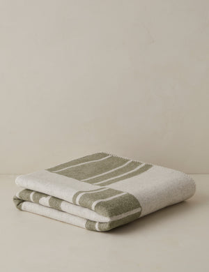 Checkered wool throw blanket in ivory and olive