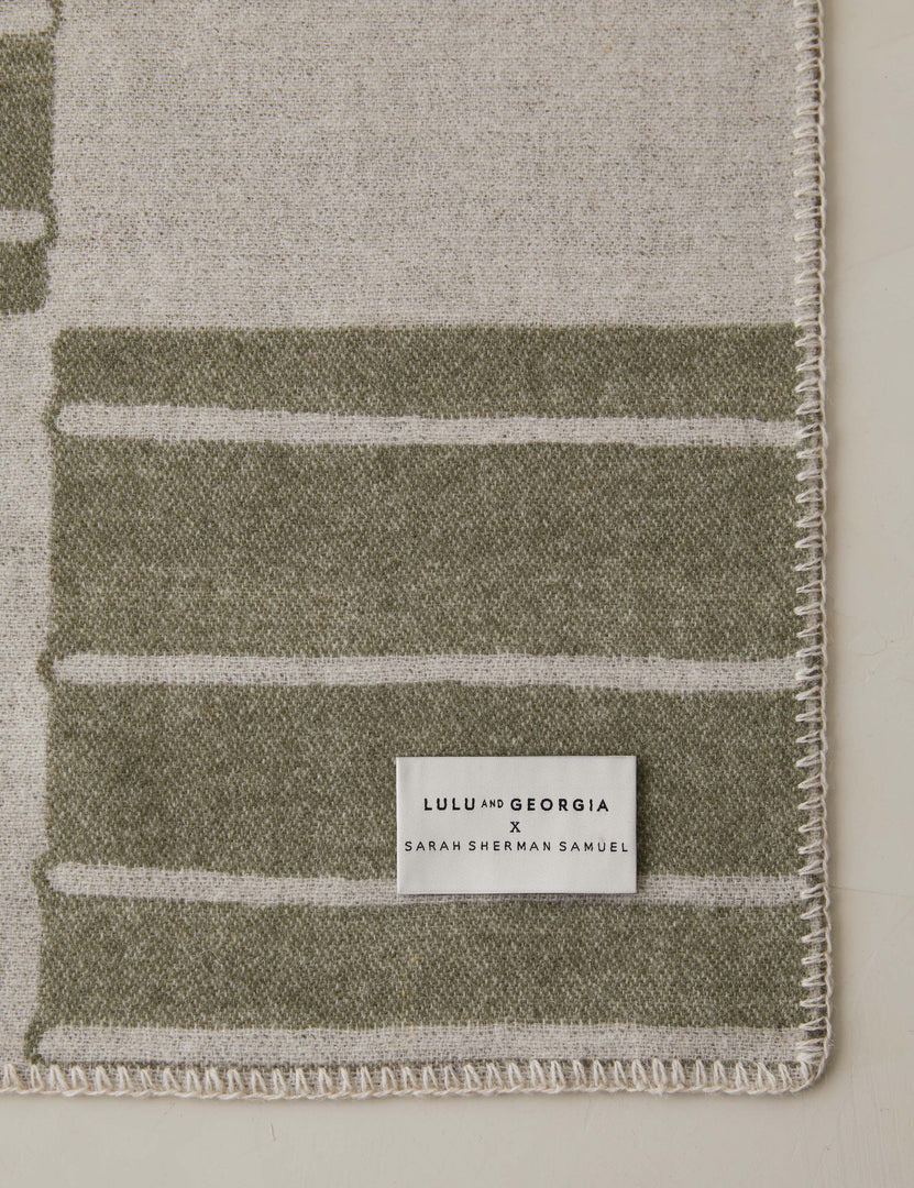 #color::ivory-and-olive | Corner of the Checkered wool throw blanket in ivory and olive