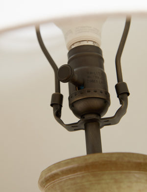Close up of the Delfina lug handle glazed ceramic table lamp by Heidi Caillier