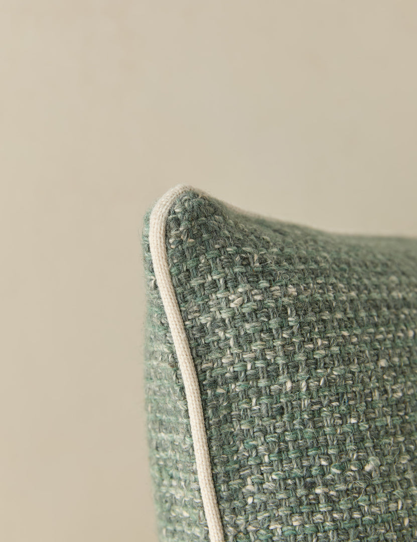 #color::hunter #style::square | Close up view of the corner of the Enzi tactile tweed pillow by Aimee Song