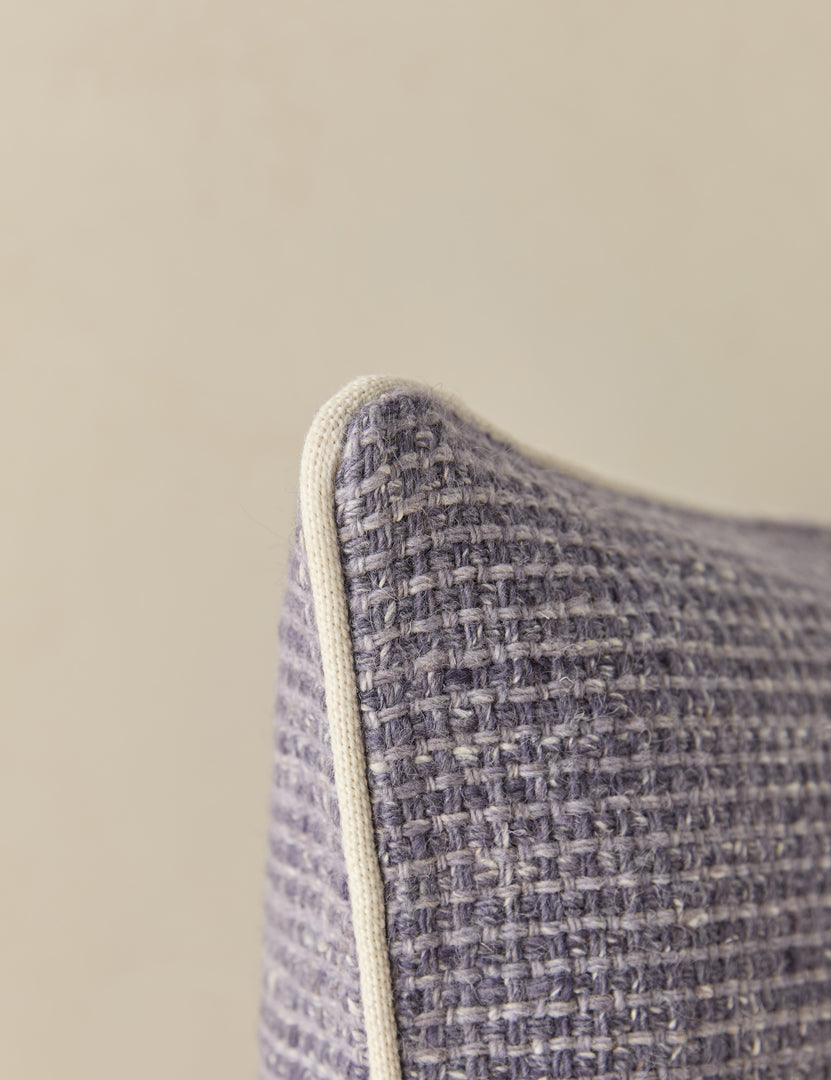 #color::iris #style::square | Close up view of the corner of the Enzi tactile tweed pillow by Aimee Song