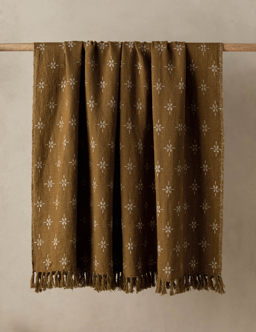 #color::marigold-and-ivory | The Fania lightweight linen-cotton blend floral motif throw.