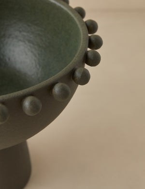 Close up view of the Fayette beaded rim pedestal base ceramic bowl by Aimee Song